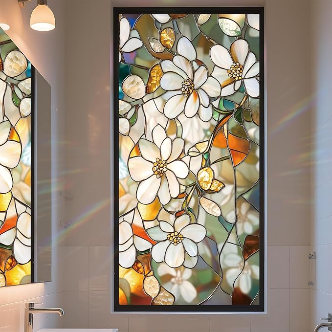 Stained Glass Window Privacy Film Static Cling by AOHMPT