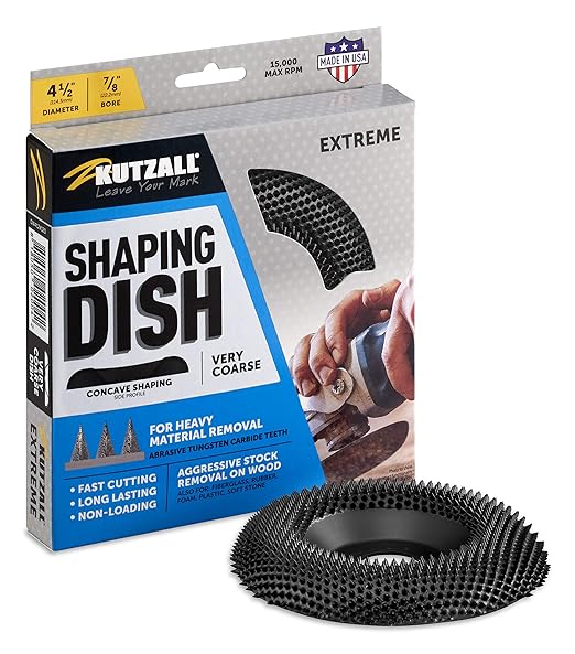 Kutzall Extreme Shaping Dish - Very Coarse, 4-1⁄2" (114.3mm) Dia. X 7⁄8" (22.2mm) Bore - Woodworking Angle Grinder Attachment for DeWalt, Bosch, Milwaukee. Abrasive Tungsten Carbide, DW412X120