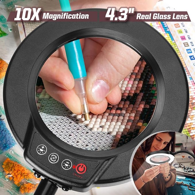 10X Magnifying Glass with Light and Stand, 5 Color Modes Stepless Dimmable LED - Image 2