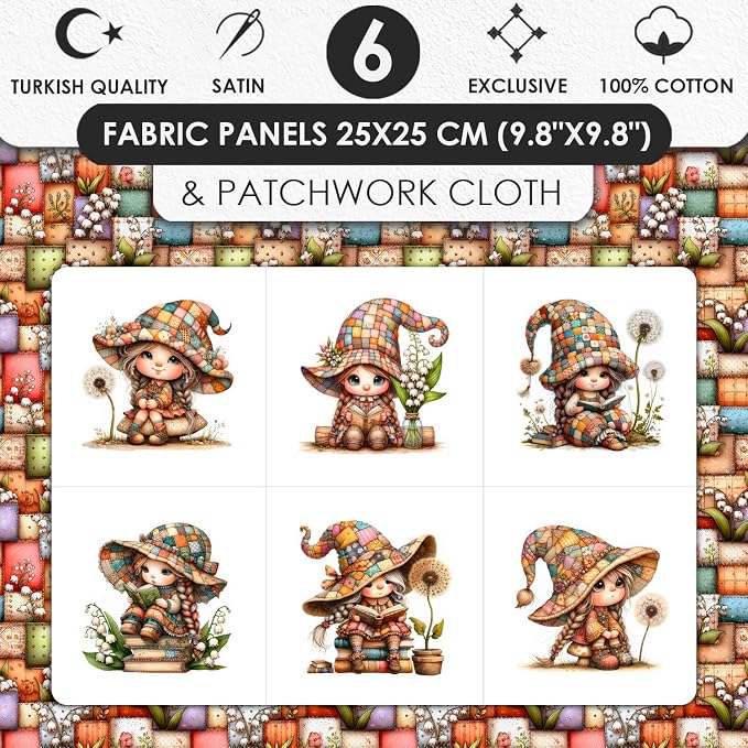 Patchwork Forest Girl Cotton Fabric Panel – Six 10×10 inch Designs + Bonus - Image 3