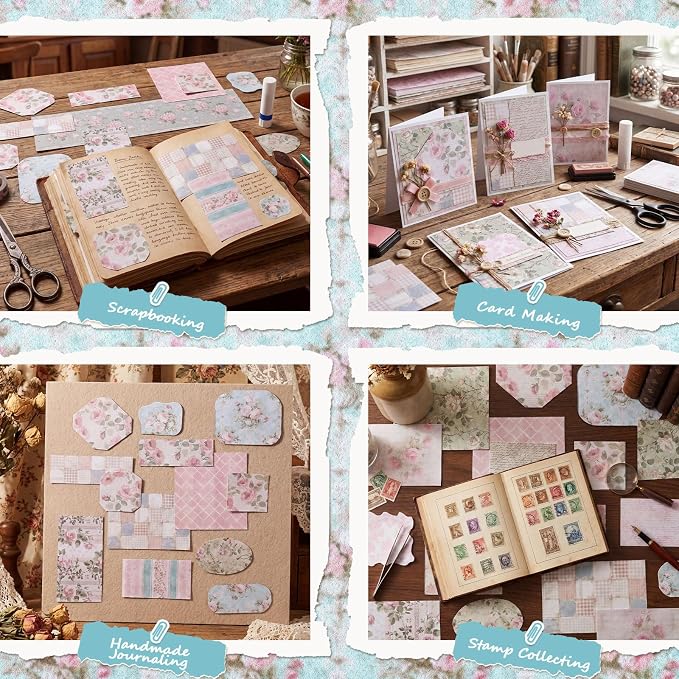 24 Sheets Scrapbook Paper Pink Vintage Floral Scrapbook Supplies | 11.4×11.4 - Image 7