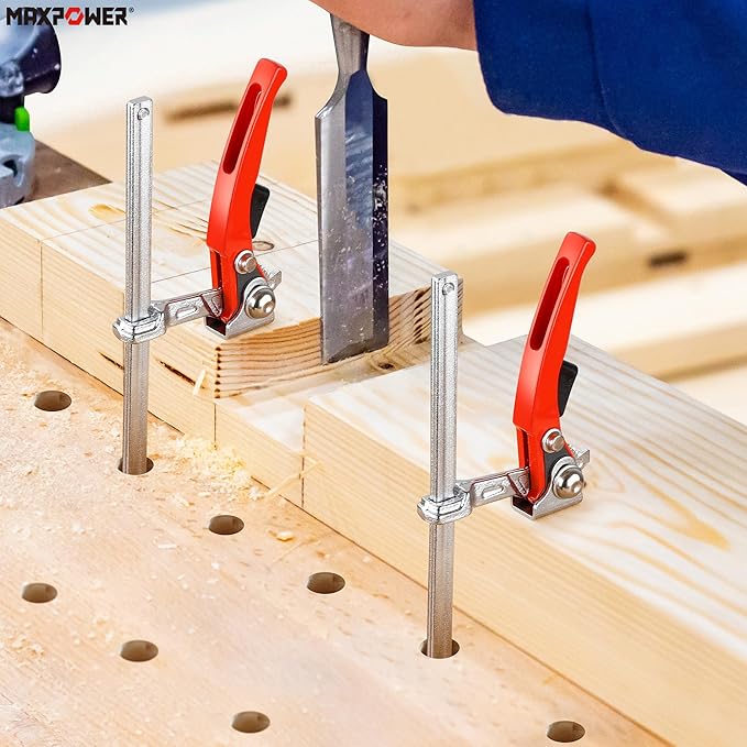 MAXPOWER Ratcheting Table Clamp, Quick Release Clamp For MFT and Guide Rail System, Bar Clamp with 7 7/8" Capacity x 2 3/8" Throat Depth, 530 lbs Clamping Force - 2 Pack