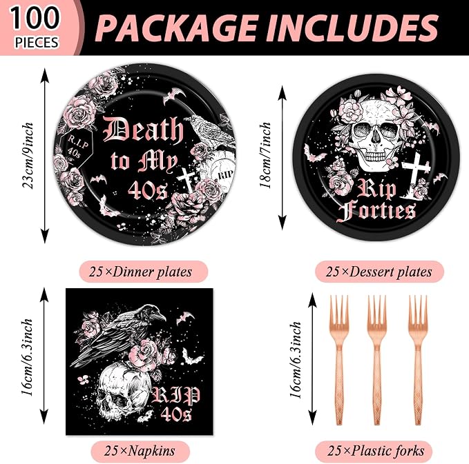 Qyeahkj 100 Pcs 50th Birthday Party Supplies Death to My 40s Paper Plates and - Image 2