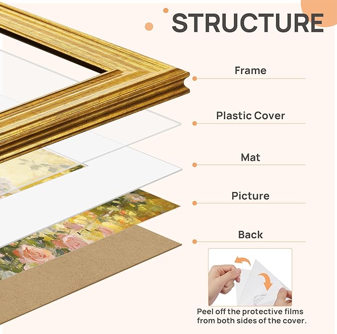 upsimples Vintage 8x10 Picture Frame, Antique Gold Frames Display 5x7 - Image 3