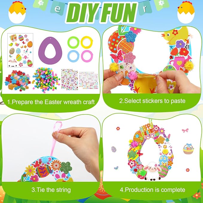 Hollowfly 48 Sets Easter Wreath Craft Kits DIY Easter Egg Wreath Hanging - Image 4