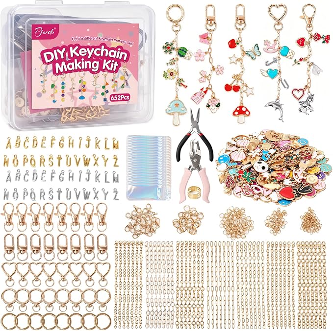 Pjordo 652Pcs Charm Lip Gloss Keychain Making Kit, DIY Keychain Kit Includes by Pjordo