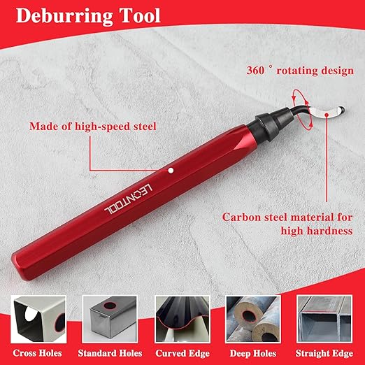 Deburring Tool with 11 Carbon Steel Blades, Rotary Burr Removal Blades with Metal Handle, 360 Degree Rotary Head Deburring Tool for Metal, Copper Pipe, 3D Printing, Resin, PVC
