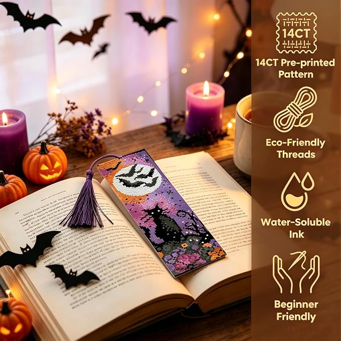 Paintcolor 6 Pc Halloween Cross Stitch Bookmark Kit - Image 3