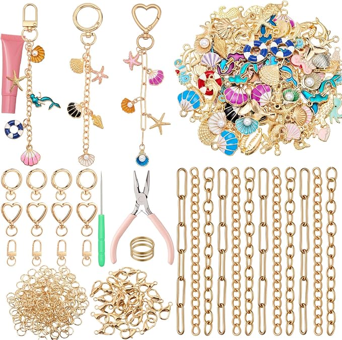 VioraWhite 457 Pcs Ocean Charms Lip Gloss Keychain Making Kit, DIY Craft by VioraWhite