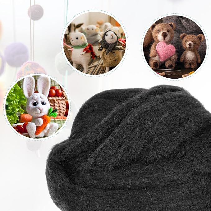 uxcell Needle Felting Wool, 3.5 Oz Nature Fibre Wool Yarn Roving - Image 4