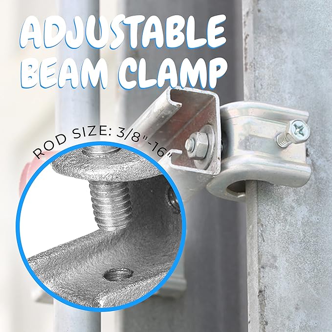 OhLectric Beam C Clamp - Malleable Iron - Zinc Plated Beam Clamp - Features 7/8" Jaw Opening - 1/2”-13 Set Screw Size And 300 lbs Max Load - Safety Beam Clamp - Supports 3/8”-16 Rods - OL-47761