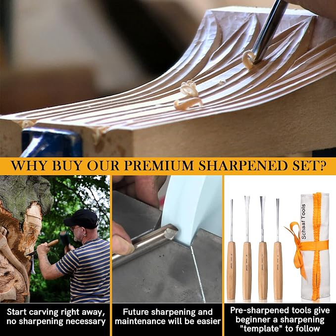 Hand-Sharpened Wood Carving Tools Set of 4 Fishtail Chisels and Gouges - Image 5