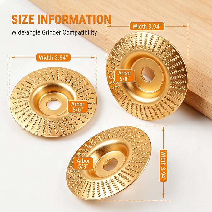 3-Piece Angle Grinder Polishing Pad, Wood Carving Disc Set, Tungsten Carbide - Image 3