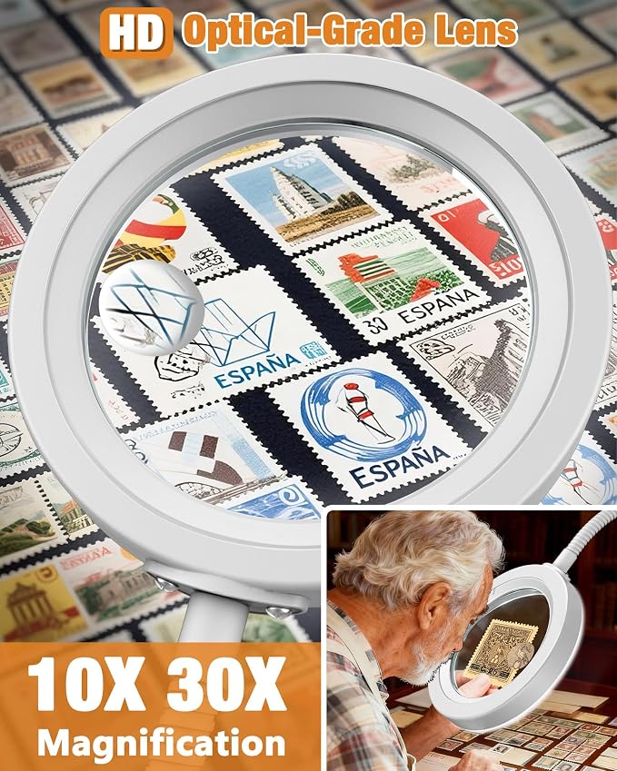 30X 10X Magnifying Glass with Light and Stand, 5 Color Modes Stepless Dimmable - Image 2