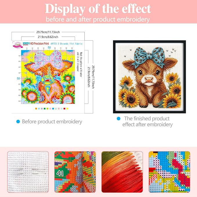 Zhenqing Highland Cow Stamped Cross Stitch Kit - Image 4