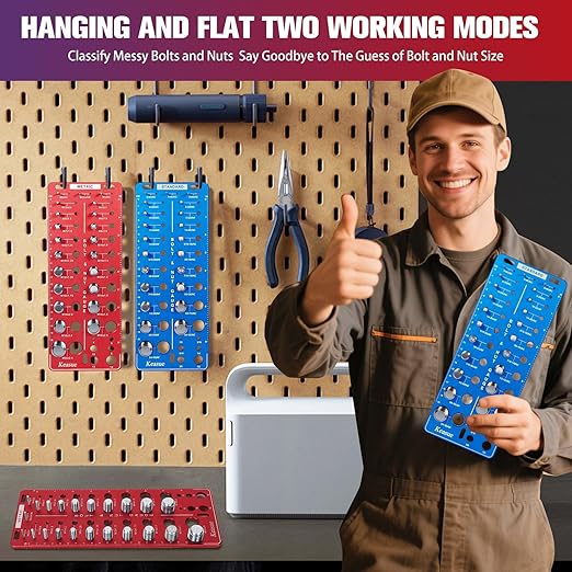 56Pcs Thread Checker, Nut and Bolt Thread Checker Standard and Metric, Thread Gauge Include 22 Inch & 22 Metric & 12 Drill Bit Sizes, Suitable for Nut Bolt Size Finder Classification.