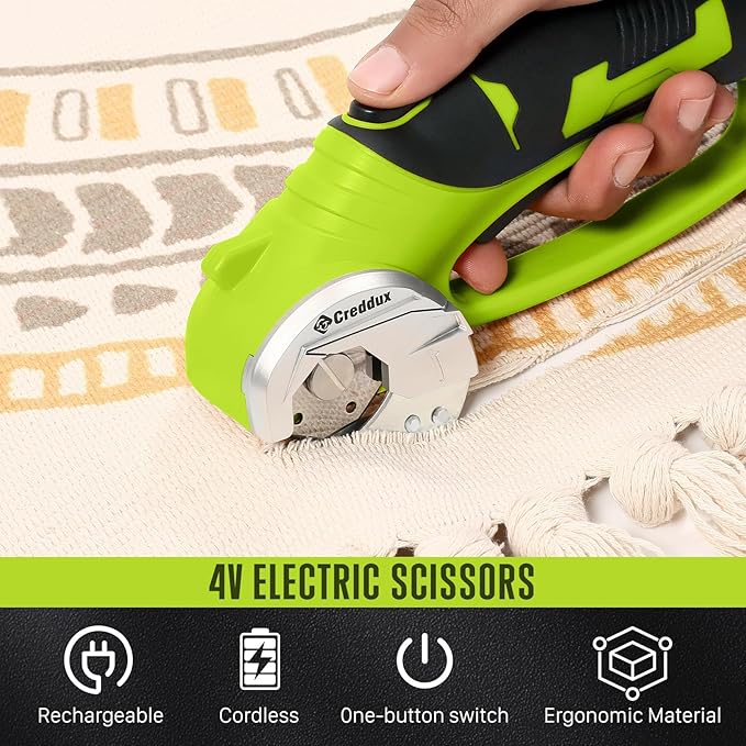 4v Cordless Electric Scissors, Electric Box Cutter With LED Light and Safety Lock, Cardboard Cutter, Rotary Cutter for Cardboard Leather Carpet Plastic Green
