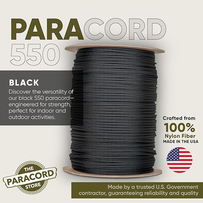 The Paracord Store | Type III 550 Paracord - 1000 FT Spool, Blank | Heavy Duty 7 Strand Tactical Paracord - USA Made Nylon Outdoor Parachute Cord for Camping, Fishing & More - Survival Cord