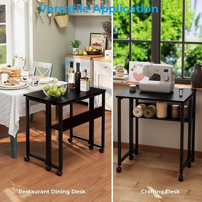 GreenForest Folding Desk with Wheels, 24.8" Rolling Table - Image 7