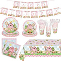 171 PCS Farm Animals Birthday Party Supplies, Disposable Pink Plates Napkins by Unknown