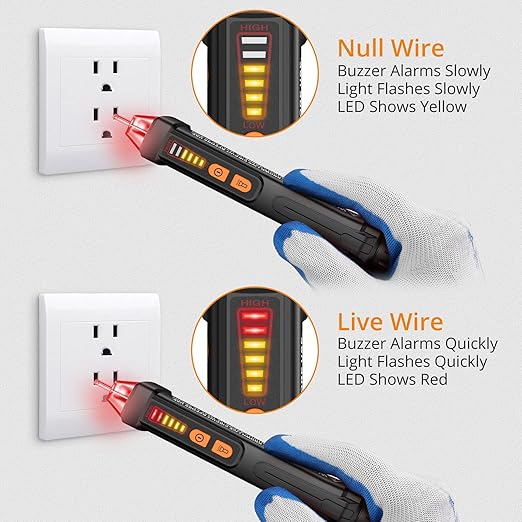 Neoteck 12-1000V AC Non-Contact Voltage Tester Detector with Led Flashlight Buzzer Alarm Live/Null Wire Judgment- Black