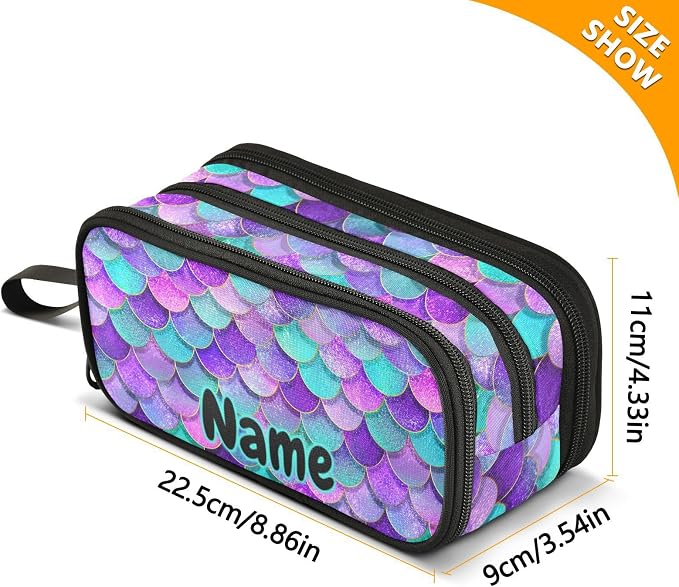 Custom Mermaid Scales Pencil Case Box Boys Girls Personalized Name Large Pencil - Image 7