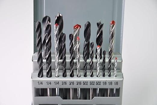 DRILLFORCE 18pc Combination Drill Set - HSS, Brad Point Wood, Masonry Drill Bits