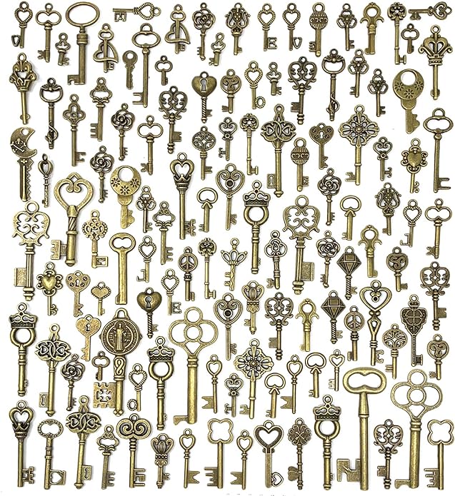 125 PCS Vintage Skeleton Key Set Charms, JIALEEY Mixed Antique Style Bronze by JIALEEY