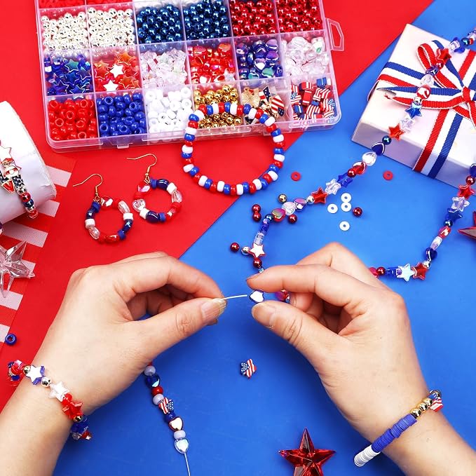 UPINS Patriotic Bracelet Making Kit Red White Blue Beads - Image 5