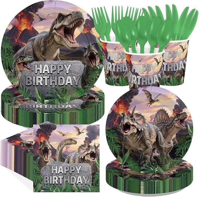 168Pcs Dinosaur Birthday Party Supplies by Greencian