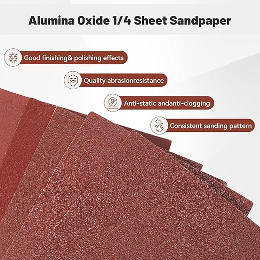 1/4 Sandpaper Sheet,4-1/2"*5-1/2" Assorted 60-80-120,50PACK