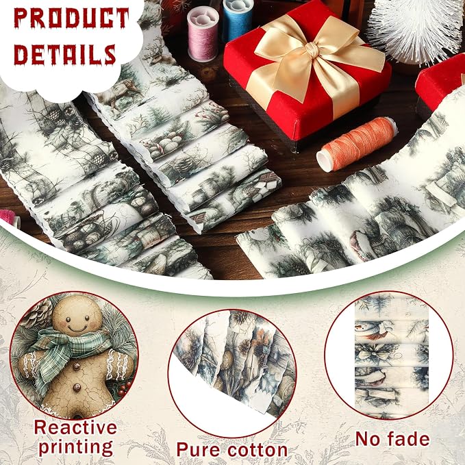 Hosuly 40 Pcs Vintage Christmas Fabric Roll Rustic Christmas Winter Jelly - Image 5