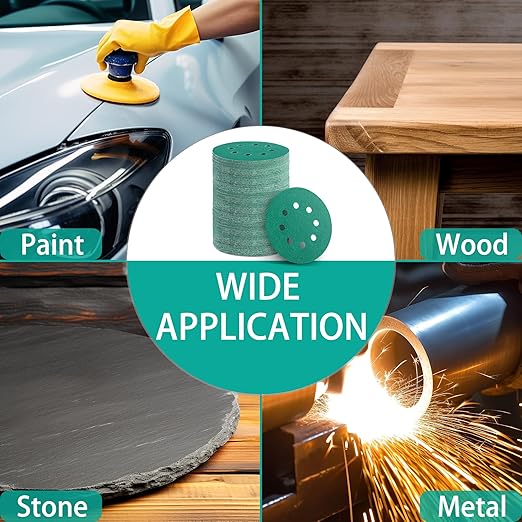 100PCS 150 Grit Premium Green Sanding Discs, 5-Inch 8-Hole Sandpaper for Random Orbital Sander