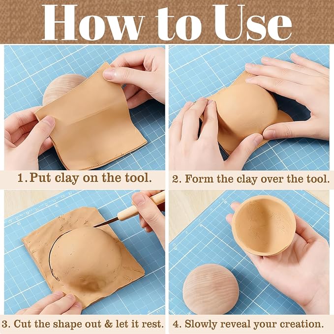 ZENFUN 8 Pcs 8 Sizes Half Round Pottery Tools Set, Wooden Ceramic Top Tool Clay - Image 3