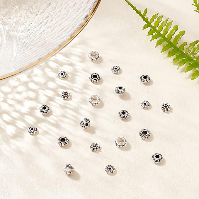 PH PandaHall 300pcs 6 Style Antique Silver Spacer Beads, Tibetan Metal Alloy - Image 8