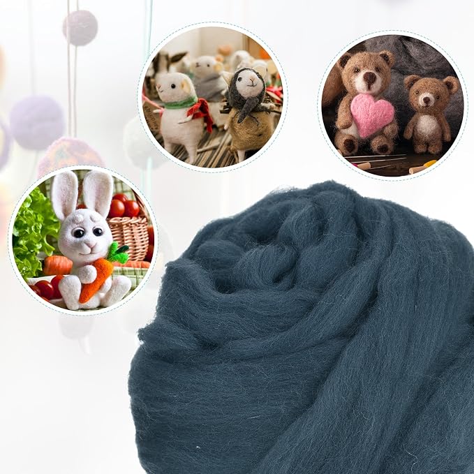 uxcell Needle Felting Wool, 3.5 Oz Nature Fibre Wool Yarn Roving - Image 4