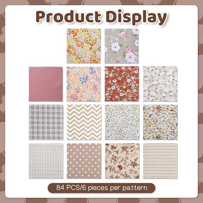 84 Pcs 5 inch Vintage Rose Quilting Fabric Square Bundle, Precuts Charm Packs - Image 4