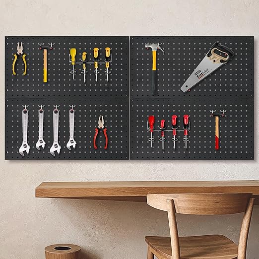 4 Packs 24"x12" Pegboard Wall Organizer, Metal Pegboard Panels Tool Organizer, Pegboard Storage System for Shop, Workbench, Black Metal Peg Boards for Walls