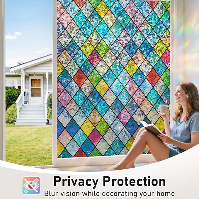 Sunbaby Window Privacy Film Stained Glass Decorative Rainbow Window Cling - Image 4