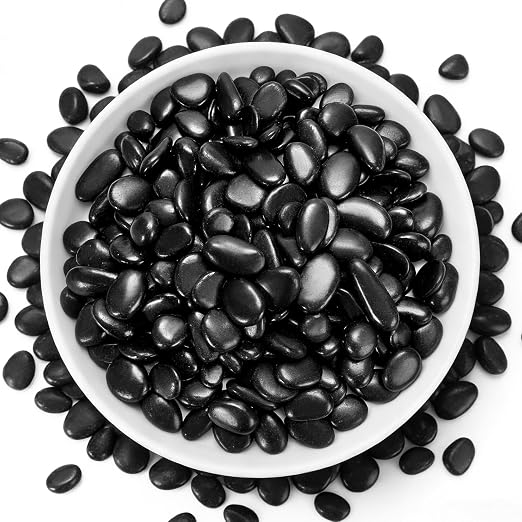 2.2 lb Natural Polished Black Pebbles, 3/8-1/2 Inch Decorative White Rocks by RUOJAS