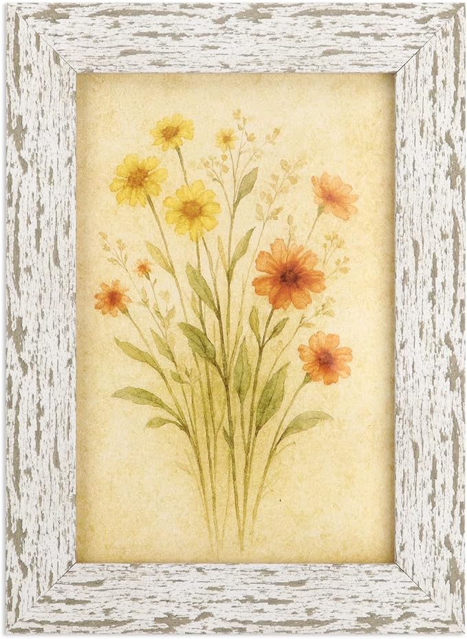 puthiac 4x6 Rustic Farmhouse Picture Frame, Distressed White, 1 Pack | by PUTHIAC
