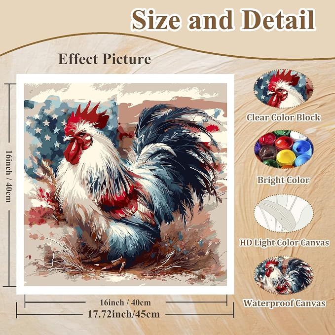 HMZephitiquc Paint by Number American Flag, Chicken Paint by Numbers - Image 4