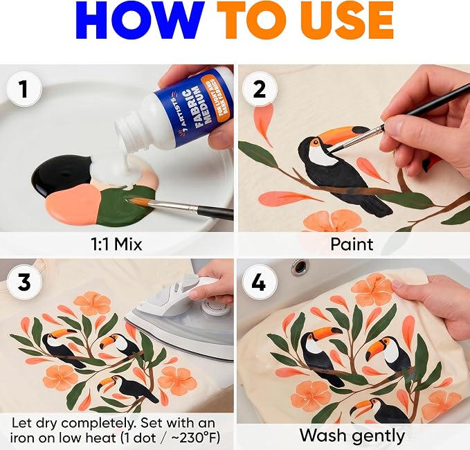 Fabric Medium for Acrylic Paint 8.45 fl oz – Turn Acrylics Into Washable Fabric - Image 5