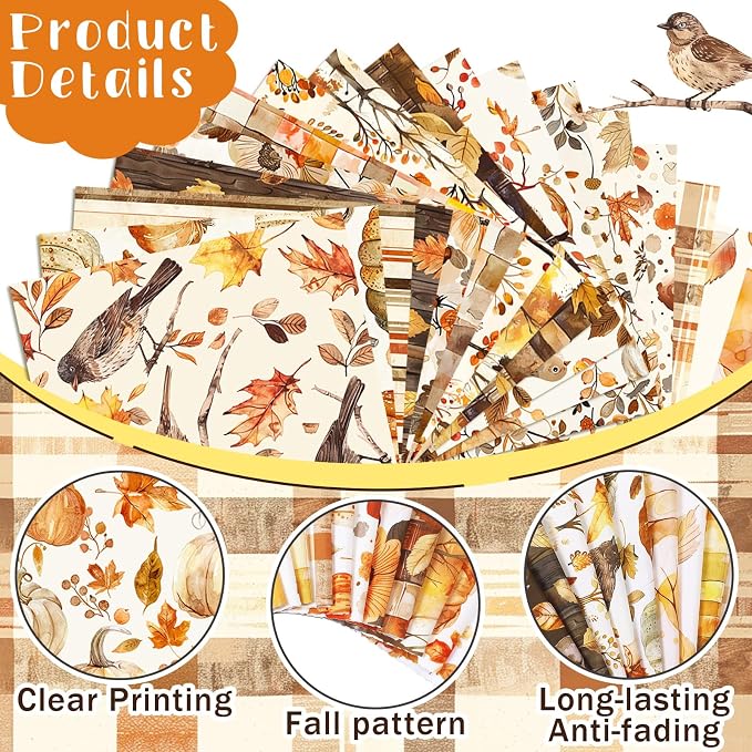 HunnmingRe 20 Pcs 10''x10'' Fall Quilting Fabric Square Watercolor Autumn - Image 5