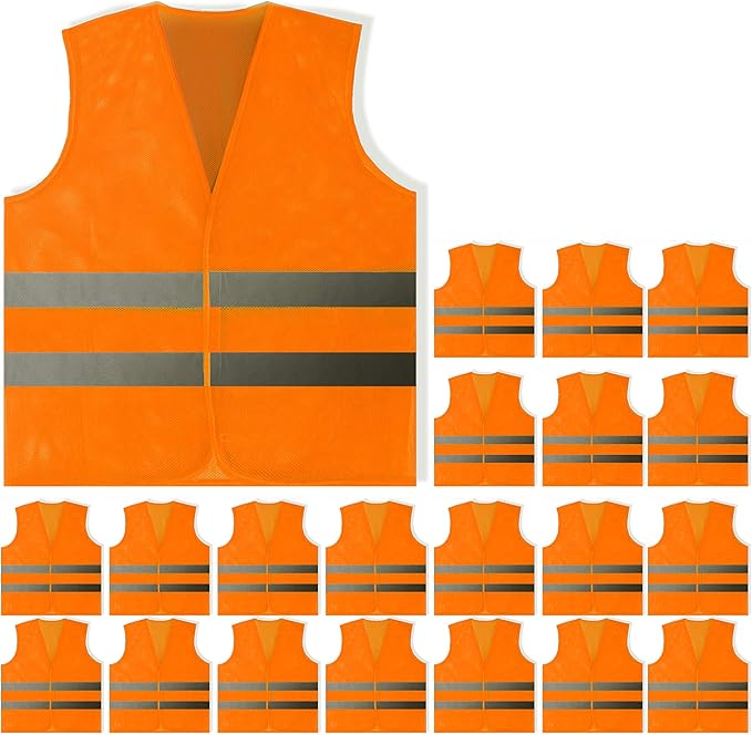 PeerBasics Safety Vests 20 Pack - Orange Reflective High Visibility, Men Women