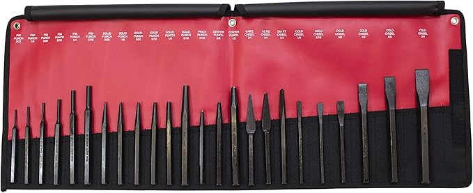 Mayhew Pro 61050 Punch and Chisel Kit, 24-Piece & MA60150 60150 3-Piece Ladyfoot Bar Set Black