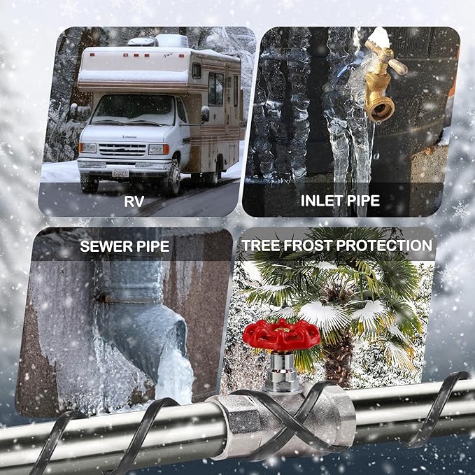 100FT（3FT-200FT） Pipe Heating Cable for Pipe Freeze Protection, Heat Cable for Water Pipes(Metal and Plastic), Pipe Heat Tape Keeps Water Flowing at -40°F 5w/ft, 120V