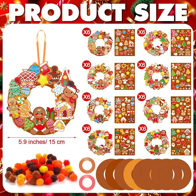 Hollowfly 48 Sets Christmas Wreath Craft Kits DIY Gingerbread Man Wreath - Image 3