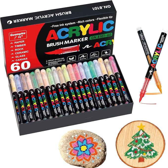 Acrylic Paint Markers Pens, 60 Vivid Colors Acrylic Markers Set, Direct Liquid by Unknown