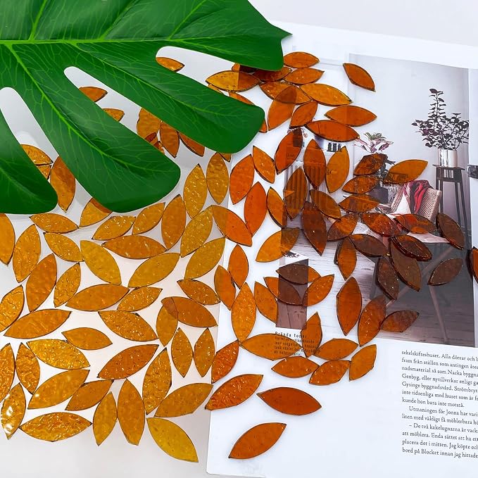 LITMIND 120 Pieces Brown Textured Transparent Mosaic Glass Petals & Leaves in 2 - Image 4